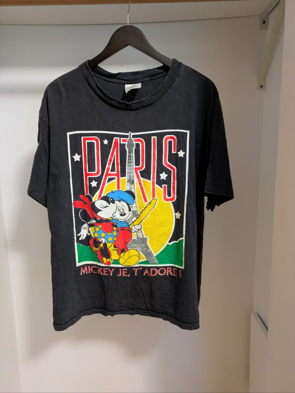 Vintage Micky & Co Paris passport t-shirt Mickey Je T’adore  black 90s
